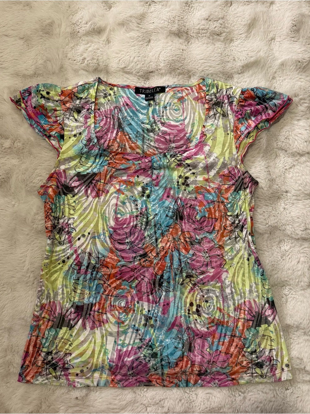 Tribella Y2K Sheer Floral Cap Sleeve Top